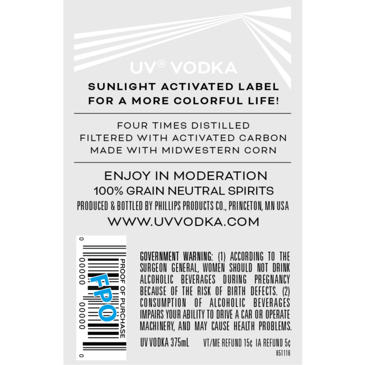 Uv Vodka 80 - 200ML - Back Label