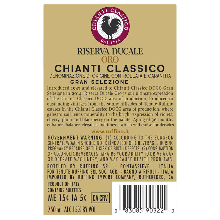 Ruffino Chianti Classico Gran Selezione Riserva Ducale Oro 2020 Wood B - 750ML