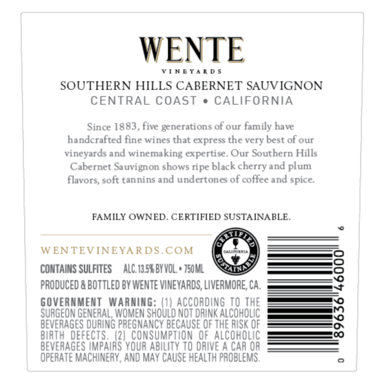Wente Vineyards Cabernet Sauvignon Southern Hills Livermore Valley - 750ML