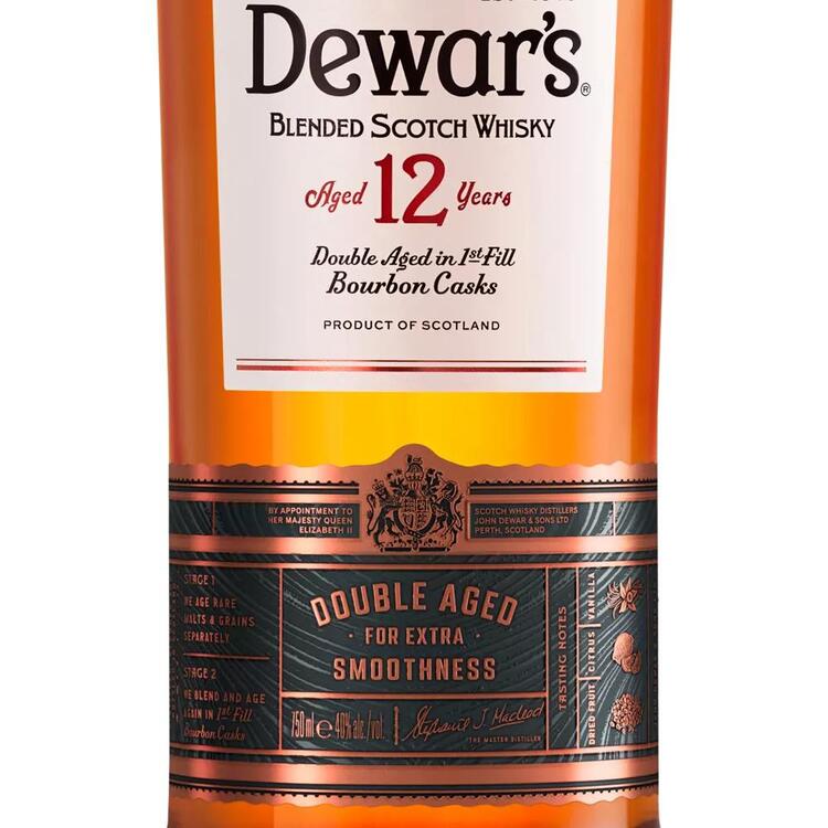 Dewar's Blended Scotch Double Aged 1st Fill Bourbon Casks 12 Yr 80 - 750ML - Front Label