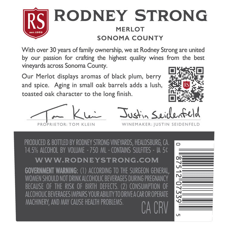 Rodney Strong Merlot Sonoma County 2023 - 750ML - Back Label