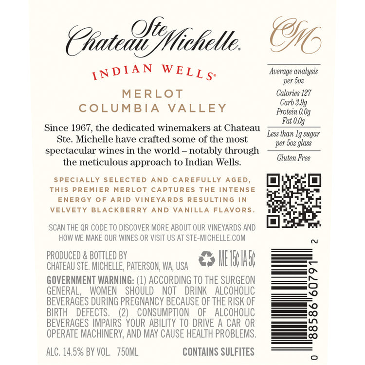 Chateau Ste. Michelle Merlot Indian Wells Columbia Valley 2022 - 750ML