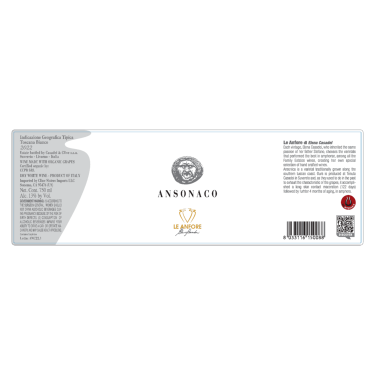 Le Anfore Toscana Bianco Ansonoca 2022 - 750ML - Front Label