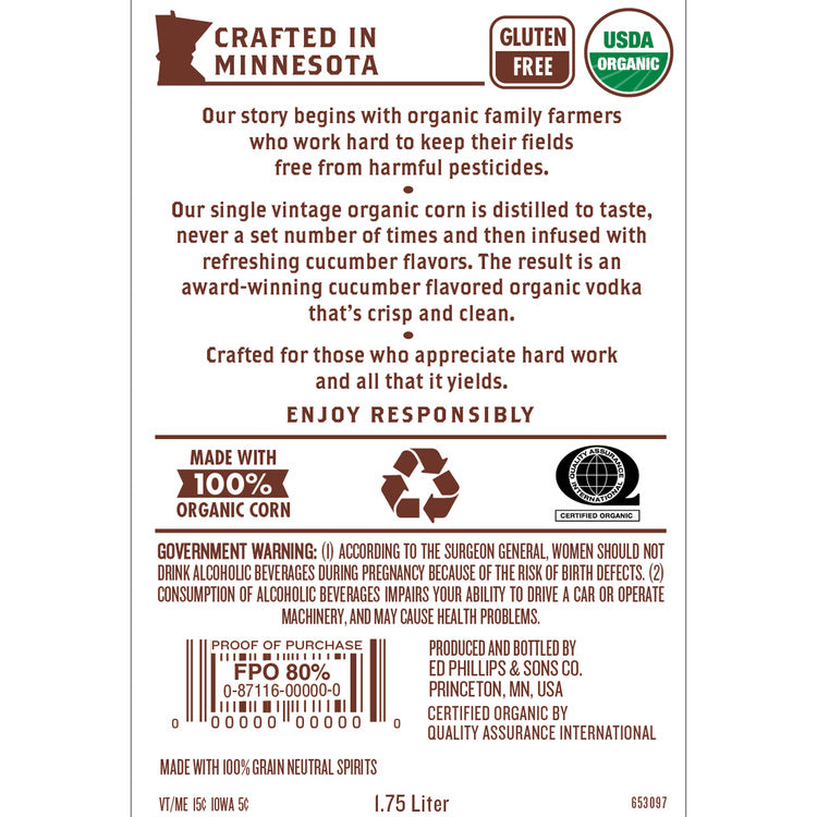 Prairie Cucumber Flavored Vodka 70 - 1.75L - Back Label