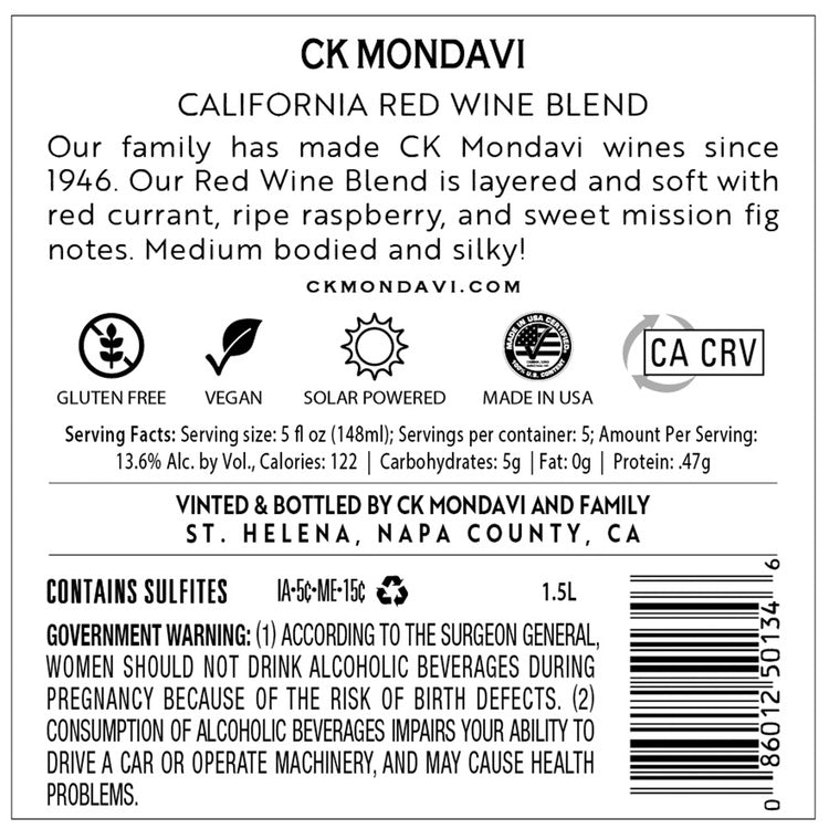 Ck Mondavi Red Wine California - 1.5L