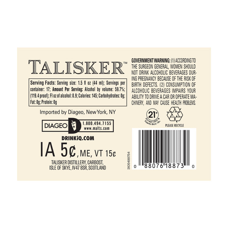 Talisker Single Malt Scotch Special Release Natural Cask Strength 119. - 750ML