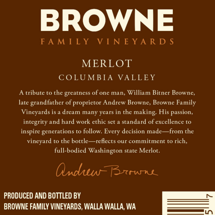 Browne Family Vineyards Merlot Family Vineyards Columbia Valley 2020 - 750ML