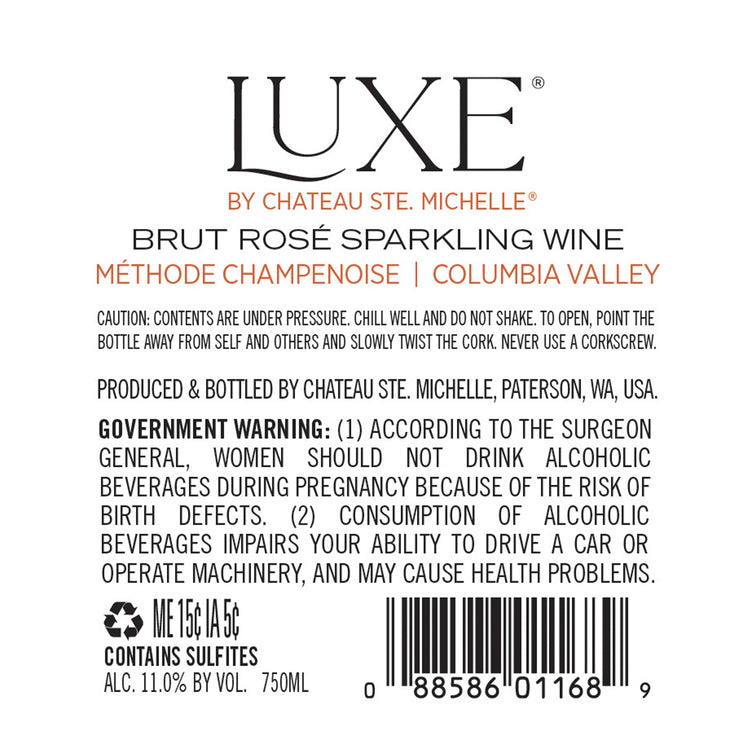 Chateau Ste. Michelle Brut Rose Luxe Columbia Valley - 750ML - Back Label