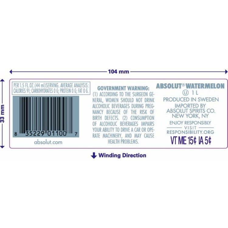 Absolut Watermelon Flavored Vodka 76 - 1.0L