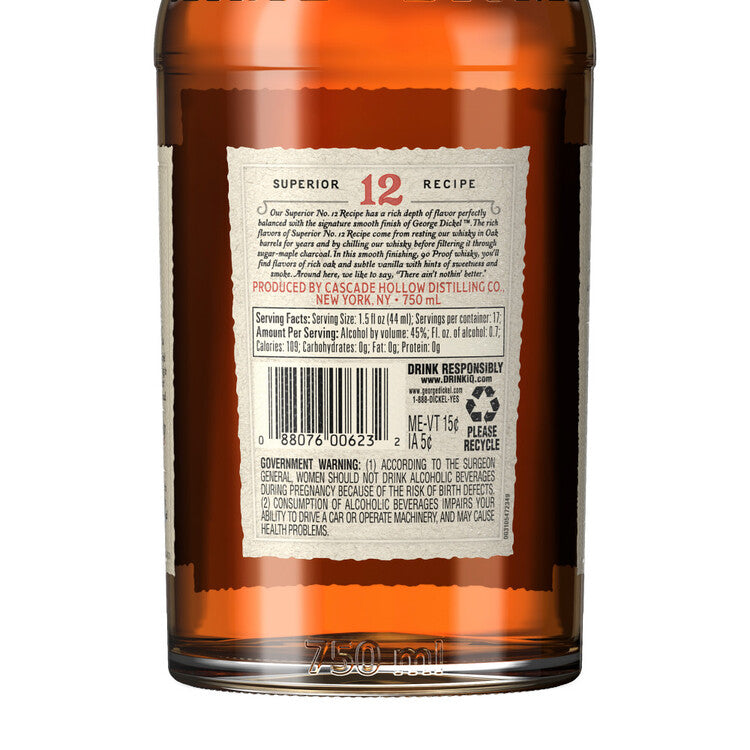 George Dickel Tennessee Whiskey Signature Recipe 90 - 750ML - Back Label