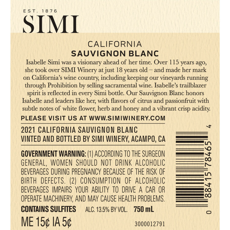 Simi Sauvignon Blanc California 2023 - 750ML