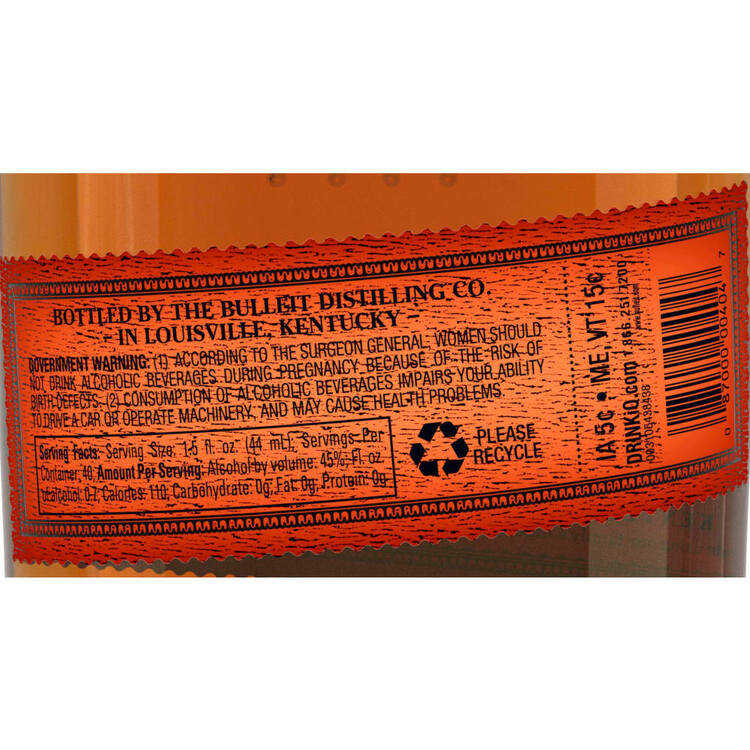 Bulleit Straight Bourbon Frontier Whiskey 6 Yr 90 - 1.75L - Back Label