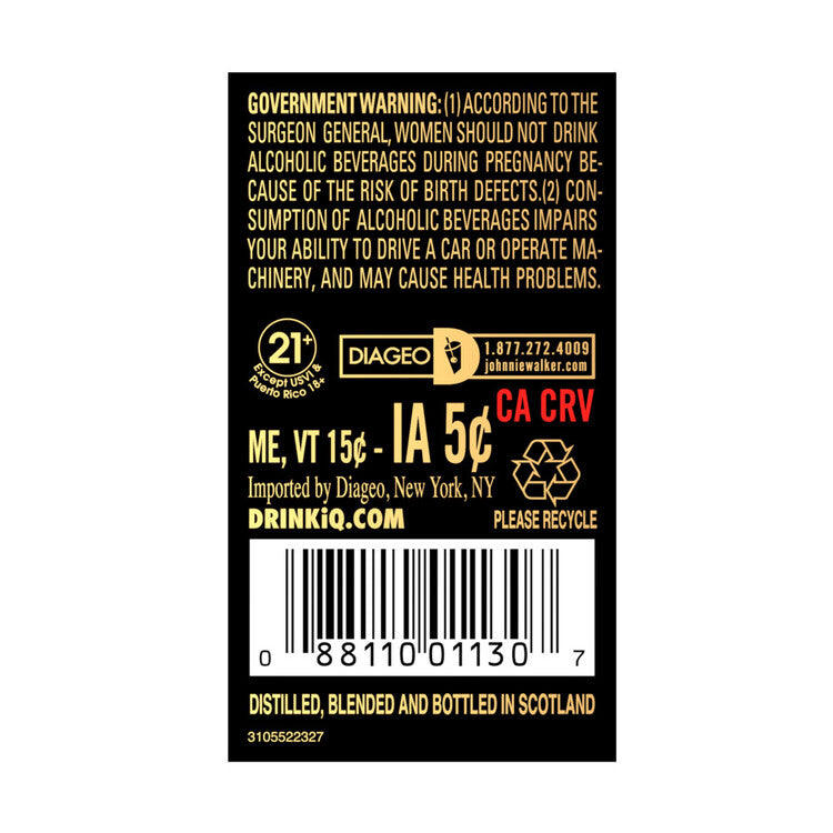 Johnnie Walker Blended Scotch Black Label 12 Yr 80 - 750ML - Back Label