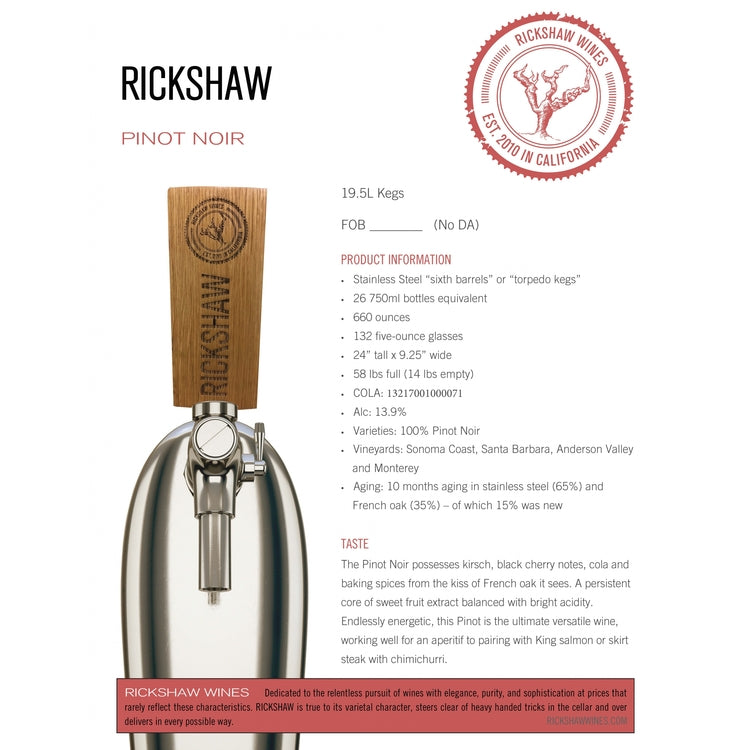 Rickshaw Pinot Noir California - 19.5L - Front
