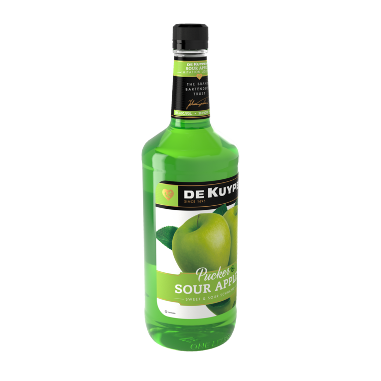 Dekuyper Sour Apple Schnapps Pucker 30 - 1.0L - Front Label