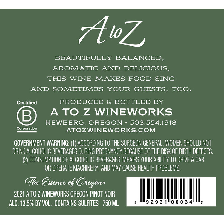 A To Z Wineworks Pinot Noir Oregon - 750ML