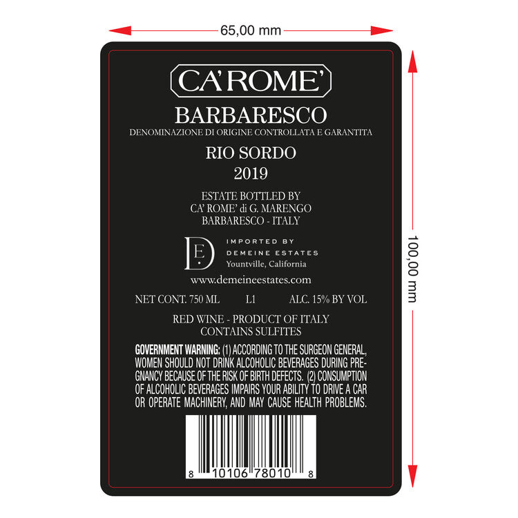 Ca'Rome' Barbaresco Sori Rio Sordo 2016 - 1.5L