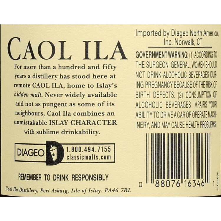 Caol Ila Single Malt Scotch 12 Yr 86 - 750ML - Back Label