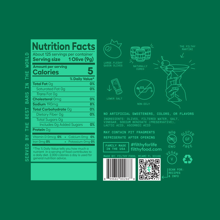 Filthy Pitted Olives - 64 Z - Back Label