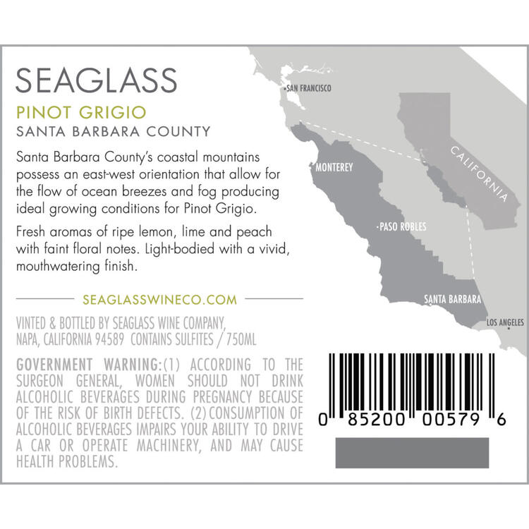 Seaglass Pinot Grigio Santa Barbara County - 750ML - Back Label