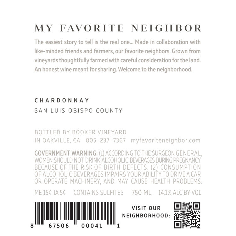 My Favorite Neighbor Chardonnay Blanc San Luis Obispo County 2021 - 750ML