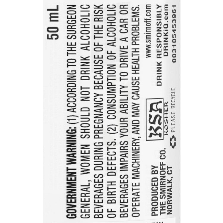 Smirnoff Apple Flavored Vodka Green Apple 60 - 50ML - Back Label