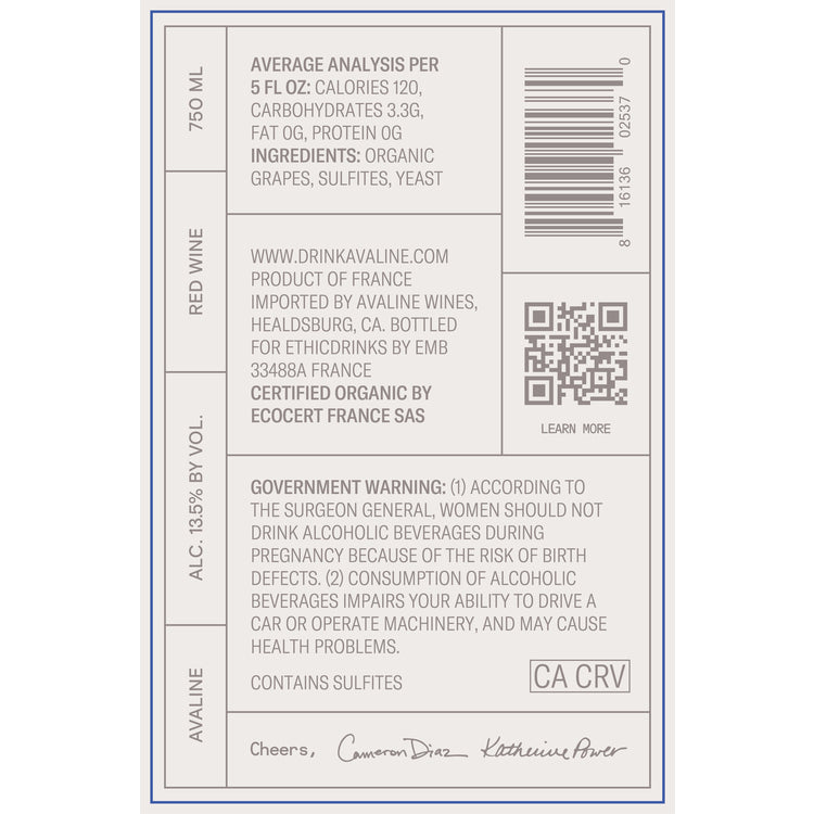 Avaline Red Wine France Made With Organic Grapes - 750ML