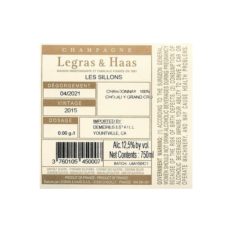 Legras & Haas Champagne Les Sillons Grand Cru 2015 - 750ML