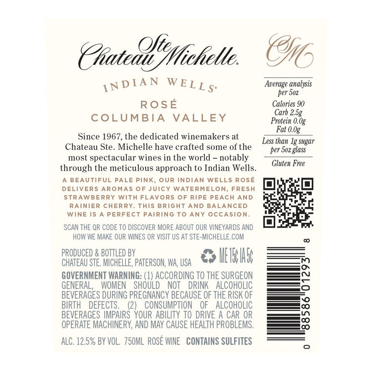 Chateau Ste. Michelle Indian Wells Columbia Valley 2022 - 750ML - Back Label