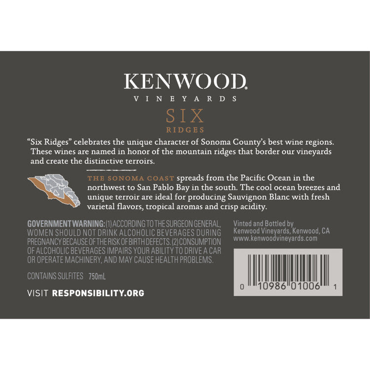 Kenwood Sauvignon Blanc Six Ridges Sonoma Coast - 750ML