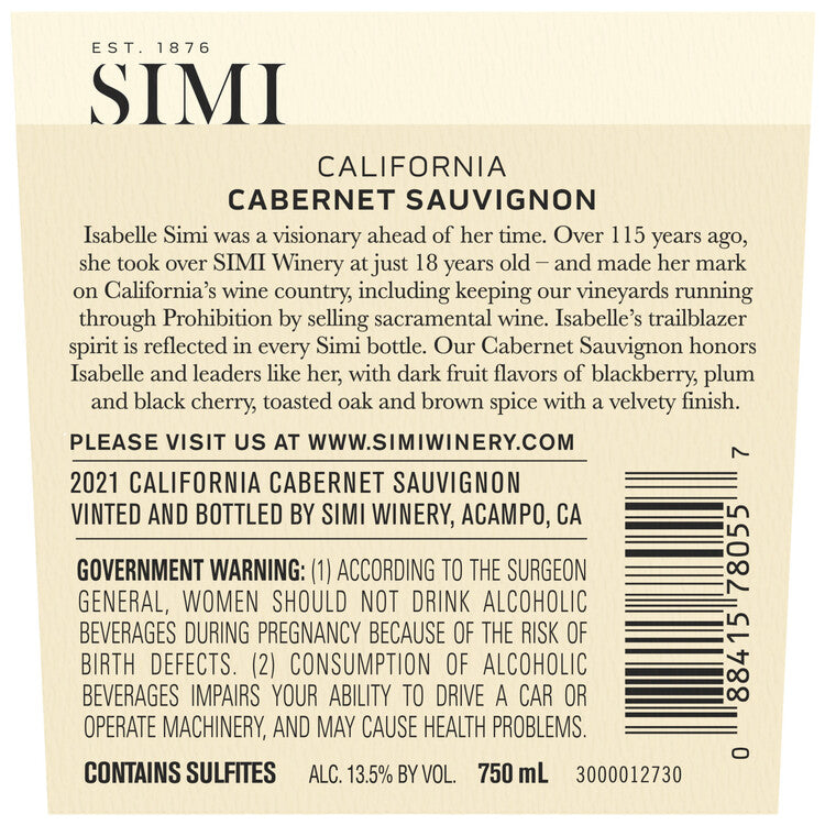 Simi Cabernet Sauvignon California 2021 - 750ML