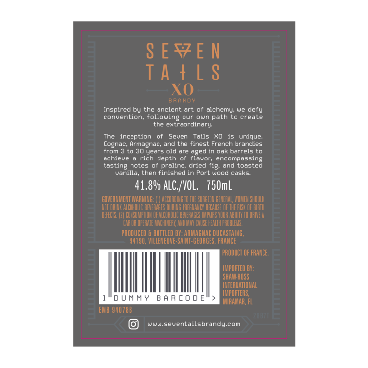 Seven Tails Brandy Xo Port Cask Finish 84 - 50ML - Back Label