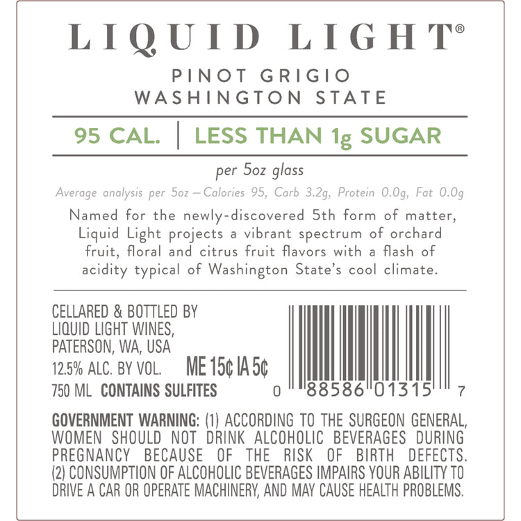 Liquid Light Pinot Grigio Washington 2022 - 750ML