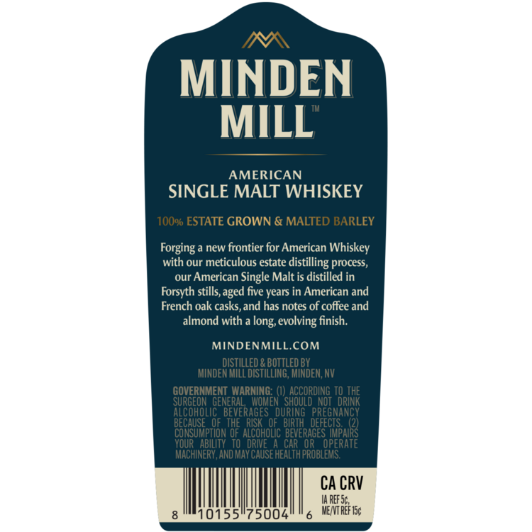 Minden Mill American Single Malt Whiskey 5 Yr 94 - 750ML - Back Label