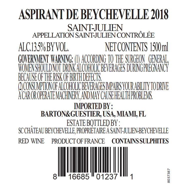 Aspirant De Beychevelle Saint Julien 2018 - 750ML