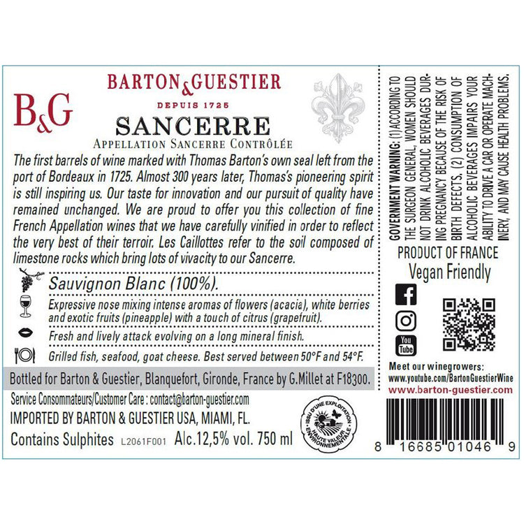 Barton & Guestier Sancerre Les Caillottes 2022 - 750ML