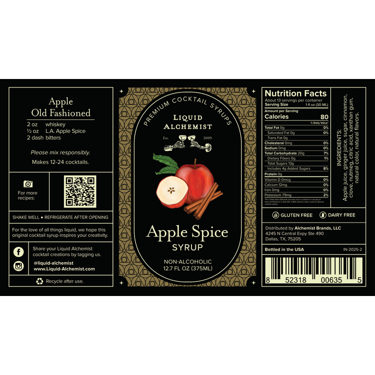 Liquid Alchemist Apple Spice Syrup - 375ML - Front Label