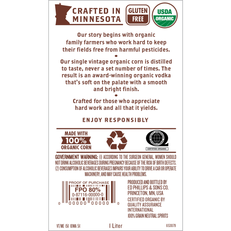 Prairie Vodka 80 - 1.0L - Back Label