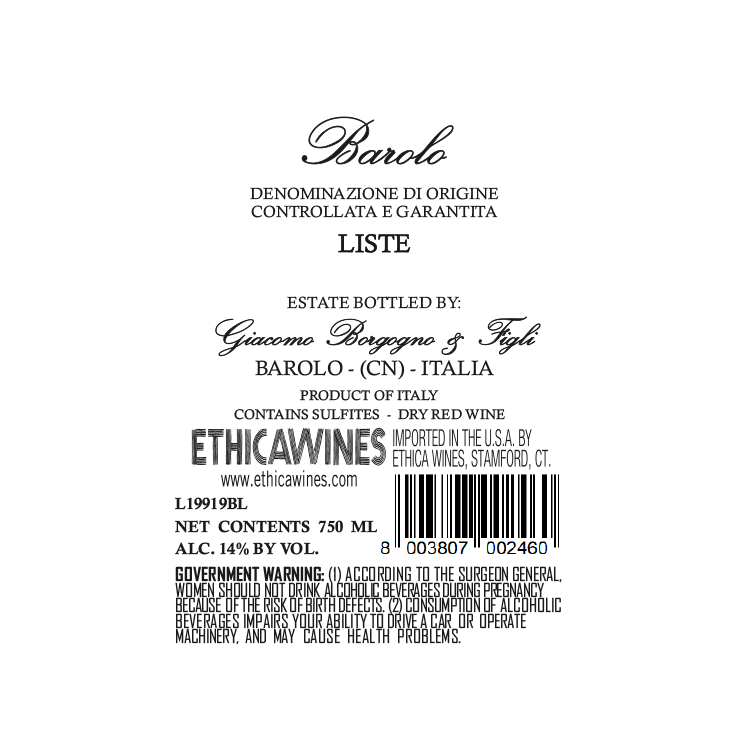 Giacomo Borgogno Barolo Liste 2015 - 750ML