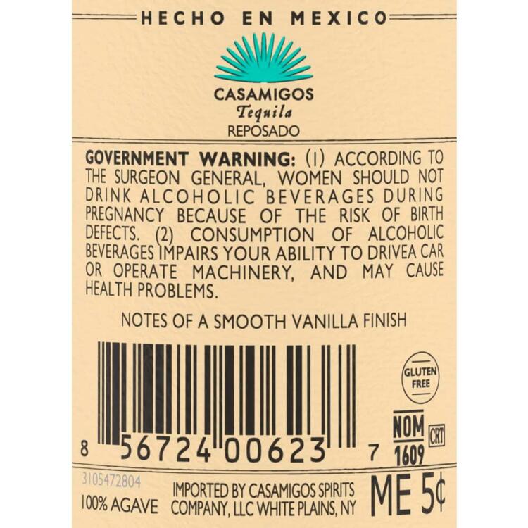 Casamigos Tequila Reposado 80 - 50ML - Back Label