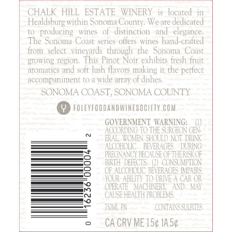 Chalk Hill Pinot Noir Sonoma Coast 2022 - 750ML
