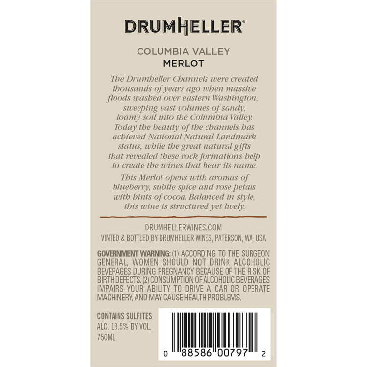 Drumheller Merlot Columbia Valley - 750ML - Back Label