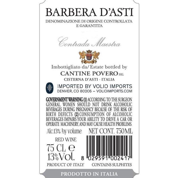 Cantine Povero Barbera D'Asti Contrada Maestra 2020 - 750ML
