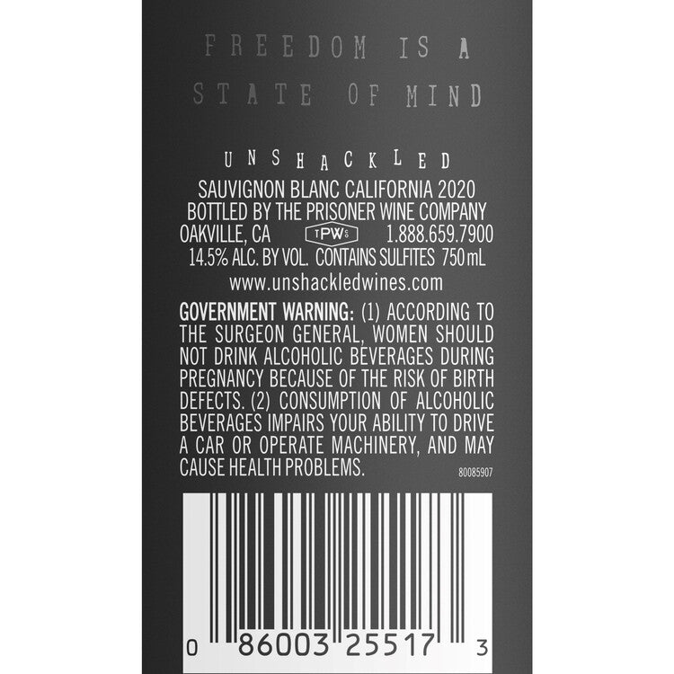 Unshackled Sauvignon Blanc California 2021 - 750ML