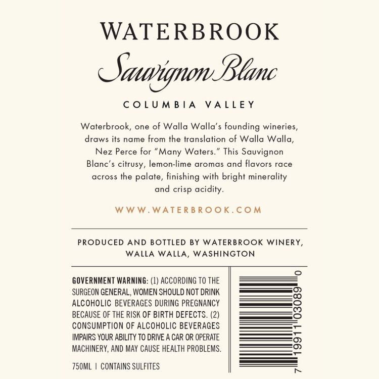 Waterbrook Sauvignon Blanc Columbia Valley 2021 - 750ML
