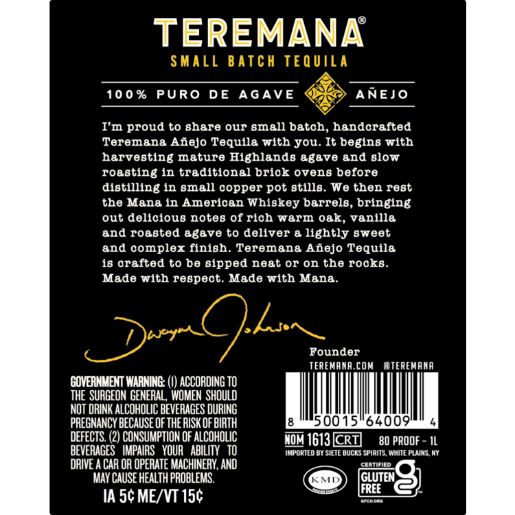 Teremana Tequila Anejo Small Batch 80 - 1.0L