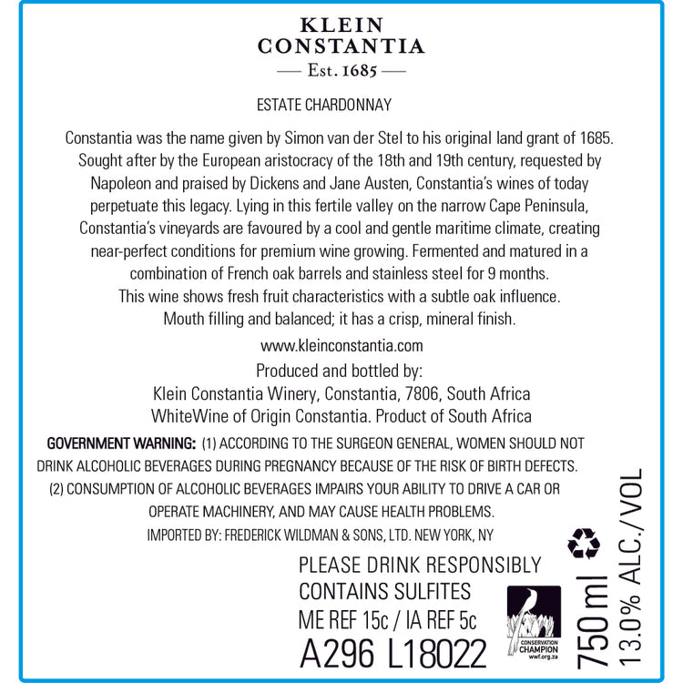 Klein Constantia Chardonnay Estate Constantia 2023 - 750ML
