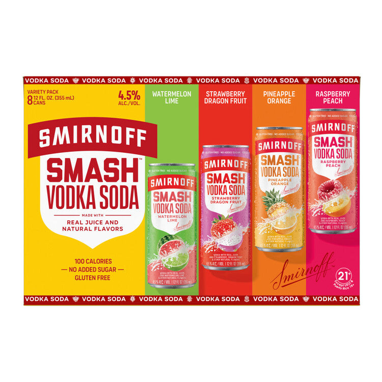 Smirnoff Smash Vodka Soda Cocktail Combo 2 Each Raspberry Peach, Pinea - 355ML
