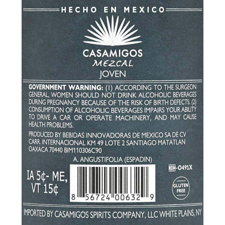Casamigos Mezcal Joven 80 - 750ML - Back Label