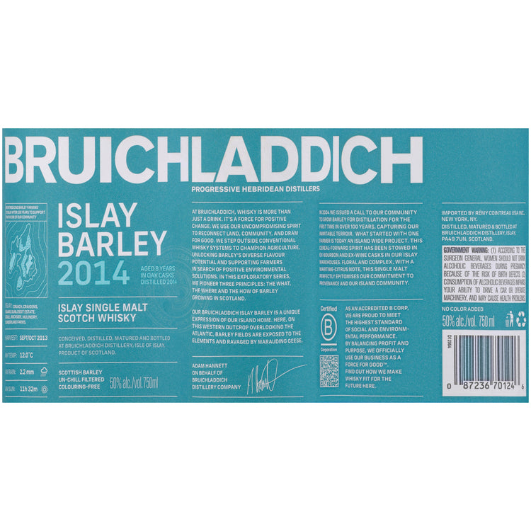 Bruichladdich Single Malt Scotch 8 Yr 100 - 750ML - Front Label
